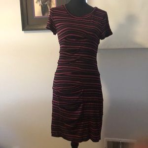 Knee length asymmetrical fold cotton dress